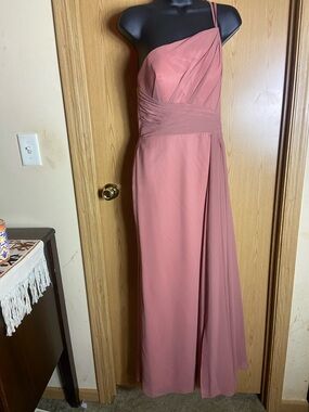 One-Shoulder Rosewood Evening Gown with Draped Waist